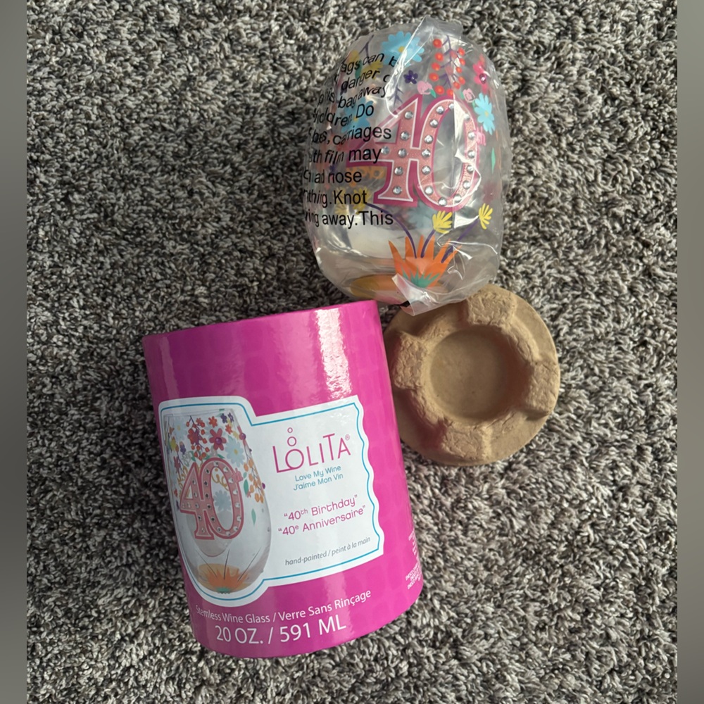 {Lolita} Colorful Floral 40th Celebration Stemless Wine Glass - Picture 8 of 9